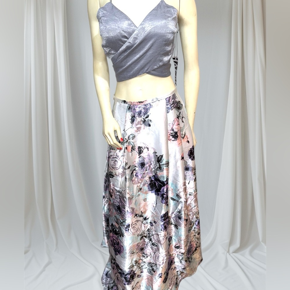 Blondie Nites by Stacy Sklar Floral Maxi Gown Skirt | Multi Charmeuse | Size 7